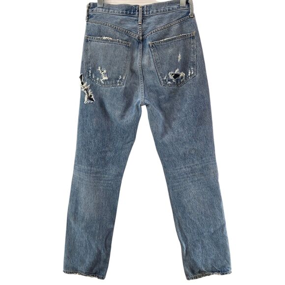 Agolde 90's Jeans Womens 27 High Rise Straight Leg Crop Distressed Busted Knee - Picture 3 of 14